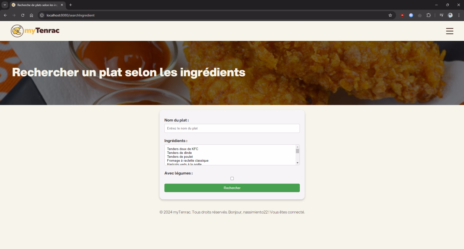 Back-Office gestion plat ingrédients